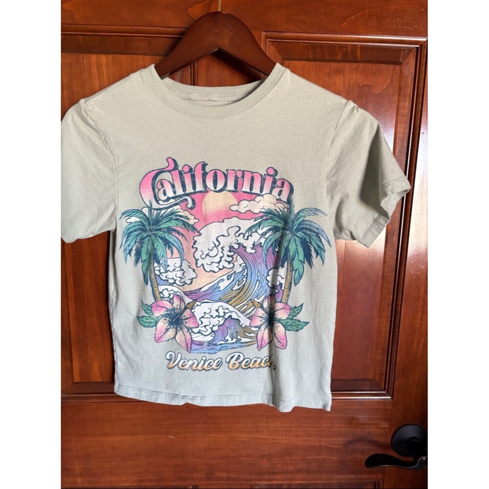 Mighty Fine Light Sage Green California Venice Beach Graphic Tee- Women's XS